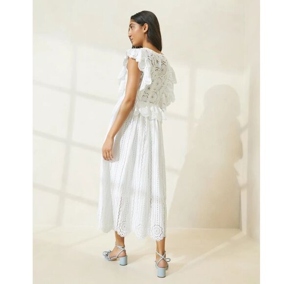 Loeffler Randall Brynn Flutter-Sleeve Midi Dress Eyelet Embroidered S NEW 283832 - Picture 4 of 8